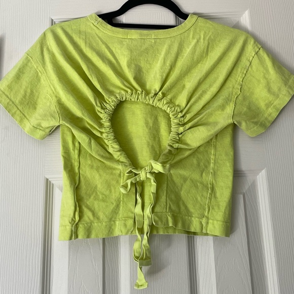Neon yellow cropped open back, lace up tee - Picture 3 of 5